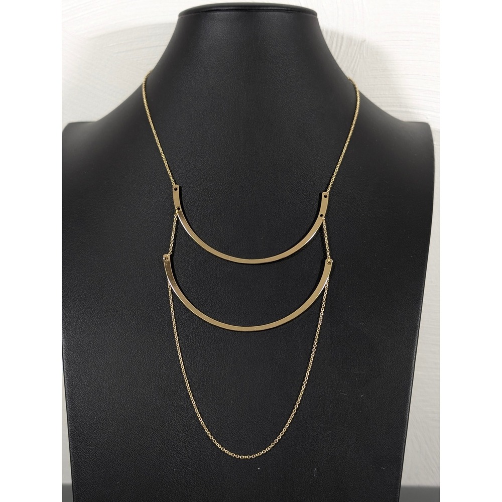 Retro Gold Tone Curved Bar Drape Chain Necklace Statement Layered 19"